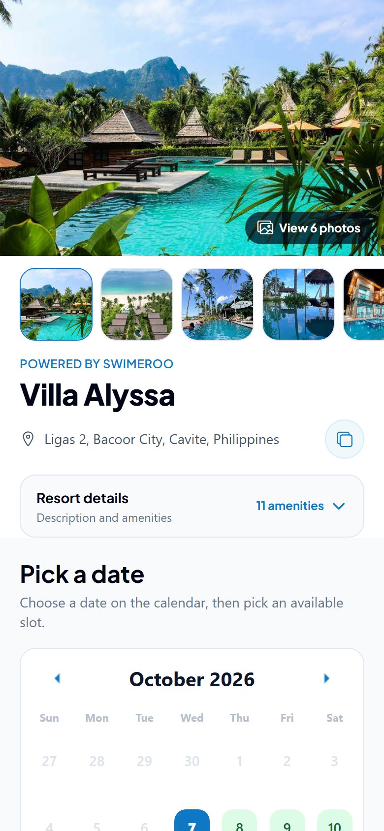 The same guest booking page on a phone